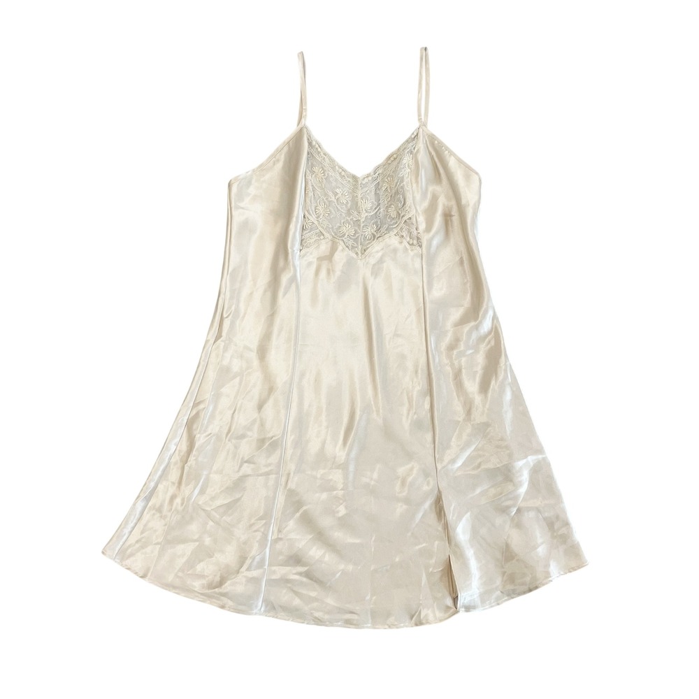 Vintage Victoria's Secret Satin Lace Chemise Champagne Cream Y2K Coquette MEDIUM